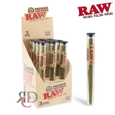 RAW 1 1/4 PRESSED BUD WRAPS 3PK PRE-ROLLED CONES 12CT/ DISPLAY